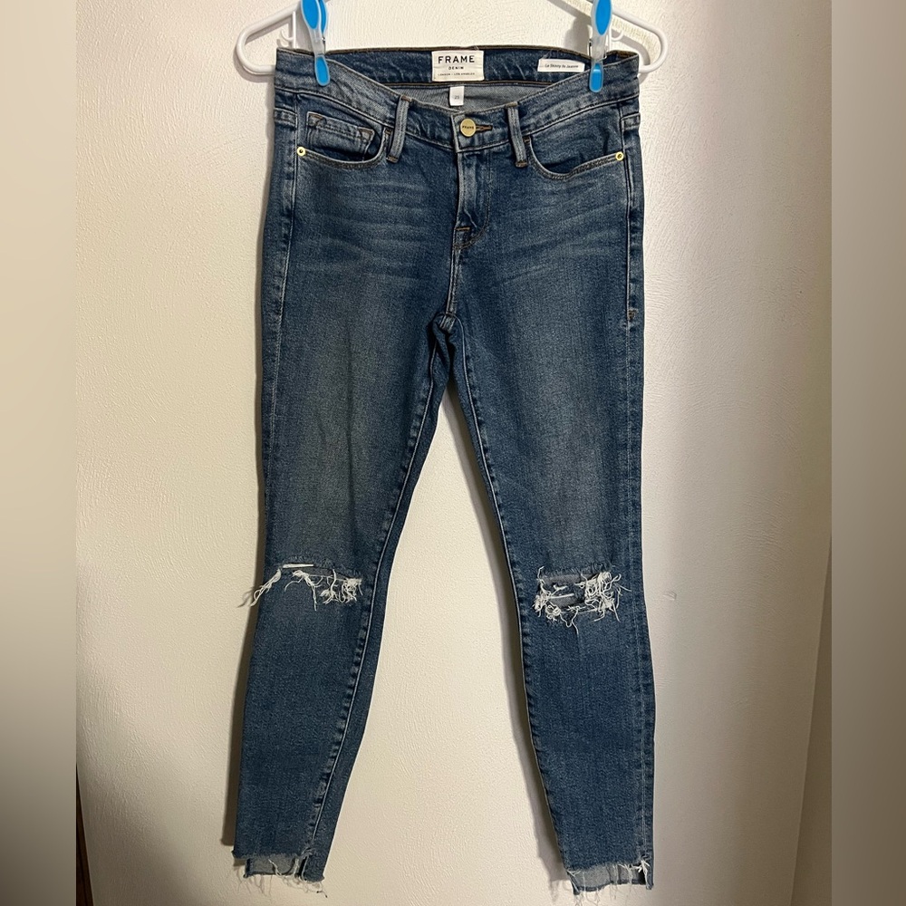 FRAME Classic Le Skinny de Jeanne Dark Wash Denim Skinny Jeans Women's Sz 25 EUC
